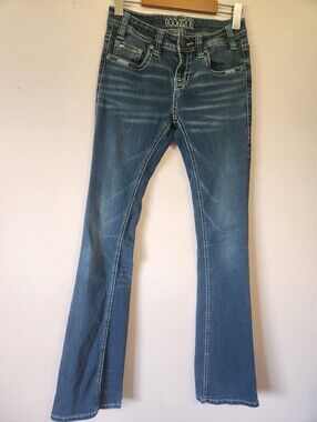 Rock & Roll Cowgirl Rival Low Rise Bootcut Embellished Y2K Western Jeans 25